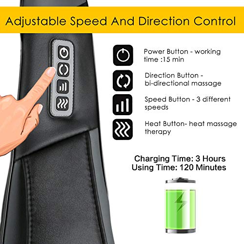 Masajeador Inalámbrico Cuello y Espalda con Función de Calor: Recargable Masajeador Eléctrico Shiatsu, Masajeador Cervical Masaje, Alivio del Dolor Muscular en Hombros, Pies, Piernas