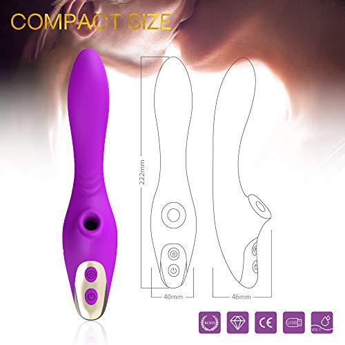 Masajeador Portátil de Silicona para Mujeres,Succióņạdór de C-lítóris，3 En 1 Vībrǎdøręș Sęxụạl para Mujęr Puņțó Ġ y Clítøríș, 9 Modós de Vibrạción Succión,Púrpura