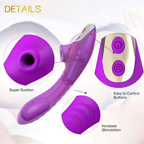 Masajeador Portátil de Silicona para Mujeres,Succióņạdór de C-lítóris，3 En 1 Vībrǎdøręș Sęxụạl para Mujęr Puņțó Ġ y Clítøríș, 9 Modós de Vibrạción Succión,Púrpura
