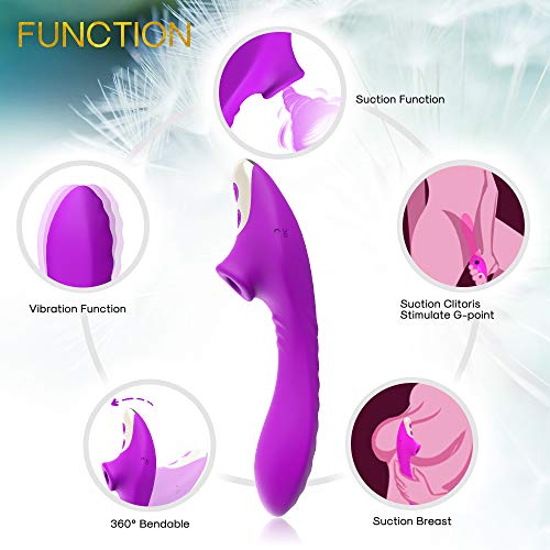 Masajeador Portátil de Silicona para Mujeres,Succióņạdór de C-lítóris，3 En 1 Vībrǎdøręș Sęxụạl para Mujęr Puņțó Ġ y Clítøríș, 9 Modós de Vibrạción Succión,Púrpura