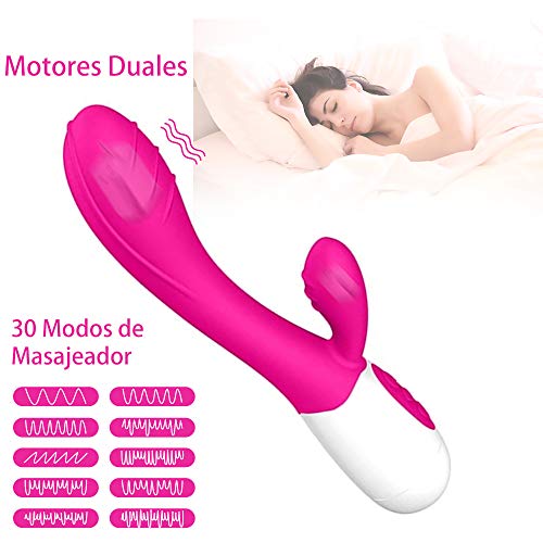 Másájeádor Portatil, Másájeádor Para Mujeres con 30 Modos de Frecuencia Carga por USB Electrica Recargable Másságér, Siliconá Suave, 100% Imperméable, Dual Motor, Calefaccion, Silencioso