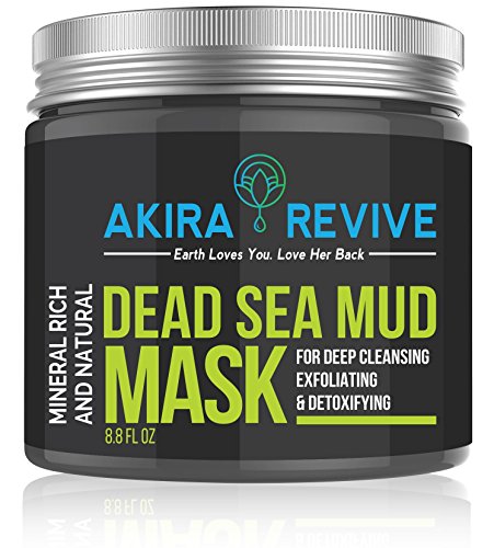 Máscara de barro del Mar Muerto Akira Revive para la cara, la piel grasa y las espinillas - Minimizador de poros, reductor y limpieza - Natural para una piel de aspecto más joven - 8,8 oz.