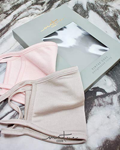 Máscara de seda de punto morera en champán y rosa por VIRTUE CODE de tela 2 piezas