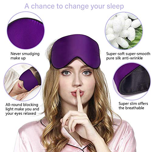 Máscara de Sueño, Antifaz para Dormir,Máscara de Noche,Ergonómico Máscara de Viaje Máscara para Los Ojos100% Seda Natural Opaco Ultra-douce para Dormir con Bolsa de Viaje-Púrpura