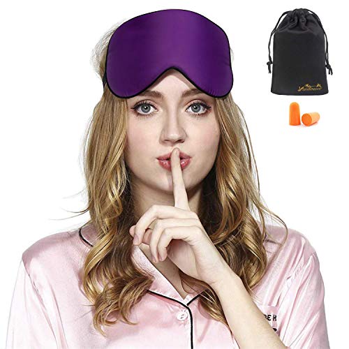 Máscara de Sueño, Antifaz para Dormir,Máscara de Noche,Ergonómico Máscara de Viaje Máscara para Los Ojos100% Seda Natural Opaco Ultra-douce para Dormir con Bolsa de Viaje-Púrpura