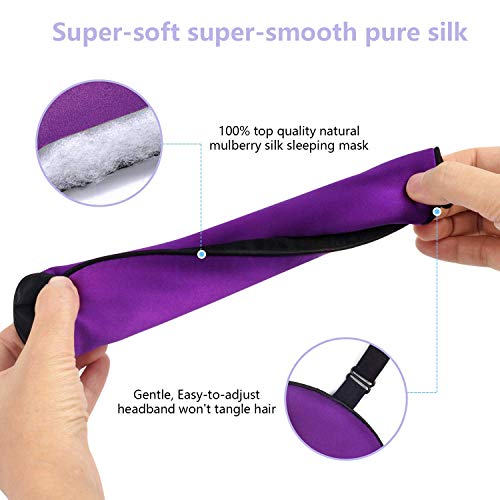 Máscara de Sueño, Antifaz para Dormir,Máscara de Noche,Ergonómico Máscara de Viaje Máscara para Los Ojos100% Seda Natural Opaco Ultra-douce para Dormir con Bolsa de Viaje-Púrpura