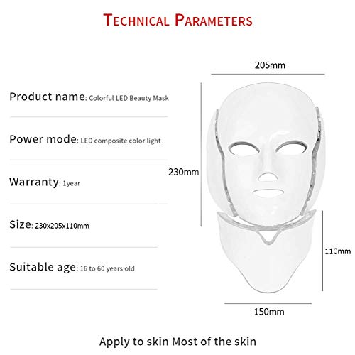 Máscara facial LED, 7 colores, terapia de luz, colágeno, antienvejecimiento, efecto tensor, cicatrices, blanqueamiento, máscara facial de belleza LED, con instrumento para el cuello
