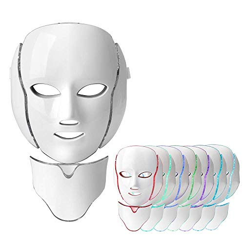 Máscara facial LED, 7 colores, terapia de luz, colágeno, antienvejecimiento, efecto tensor, cicatrices, blanqueamiento, máscara facial de belleza LED, con instrumento para el cuello