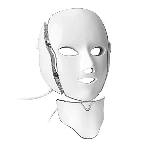 Máscara facial LED, 7 colores, terapia de luz, colágeno, antienvejecimiento, efecto tensor, cicatrices, blanqueamiento, máscara facial de belleza LED, con instrumento para el cuello