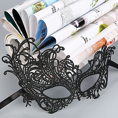 Máscara veneciana negro mujeres hombres - Perfecto para Carnaval y baile de disfraces - Disfraz de adulto - Unisex Talla única