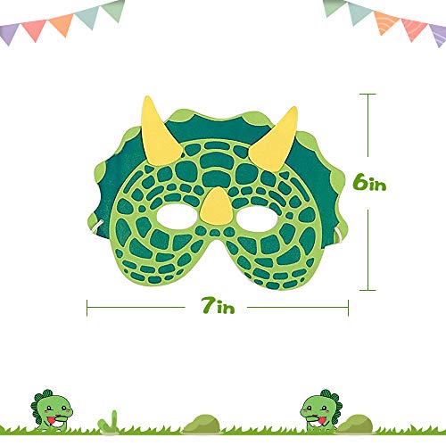 Máscaras para fiestas de dinosaurios,24 Pack Máscaras de espuma para disfraces de dinosaurios Suministros para fiestas de cumpleaños Mascarada para niños Fiestas temáticas Favores Decoraciones