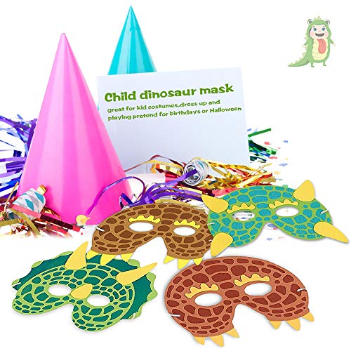 Máscaras para fiestas de dinosaurios,24 Pack Máscaras de espuma para disfraces de dinosaurios Suministros para fiestas de cumpleaños Mascarada para niños Fiestas temáticas Favores Decoraciones