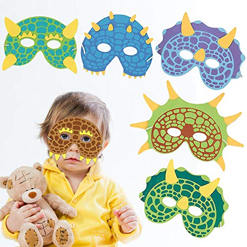 Máscaras para fiestas de dinosaurios,24 Pack Máscaras de espuma para disfraces de dinosaurios Suministros para fiestas de cumpleaños Mascarada para niños Fiestas temáticas Favores Decoraciones