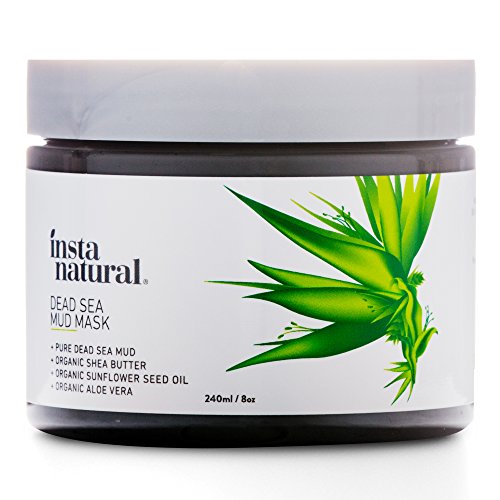 Mascarilla de Barro del Mar Muerto InstaNatural - Reduce los Poros - Para Pieles Propensas al Acné y Manchas - Producto Orgánico Mineral Reductor de Líneas con Manteca de Karité y Aloe Vera - 240 ml.