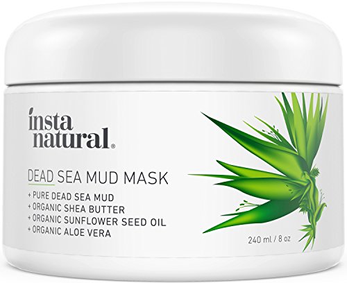 Mascarilla de Barro del Mar Muerto InstaNatural - Reduce los Poros - Para Pieles Propensas al Acné y Manchas - Producto Orgánico Mineral Reductor de Líneas con Manteca de Karité y Aloe Vera - 240 ml.