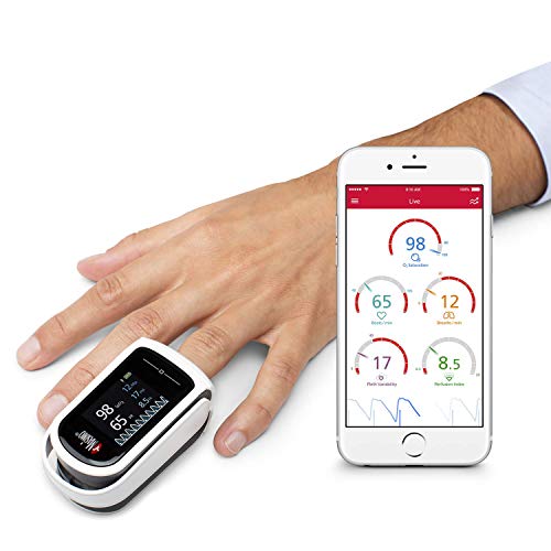 Masimo MightySat - Pulsioxímetro Digital de Dedo, Mide y Registra los Valores Fisiológicos, Saturación de Oxígeno, Frecuencia Cardíaca y Respiratorios, Bluetooth Compatible iOS y Android, Blanco