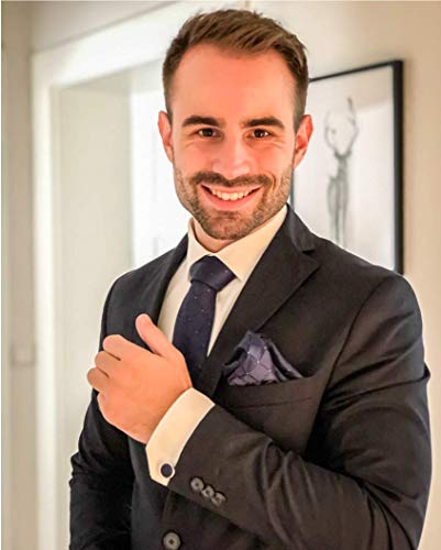 Massi Morino ® Set de corbata (caja regalo para hombres) Corbatas de hombre y pañuelos + gemelos + clip de corbata (Cuadrado Azul Oscuro)