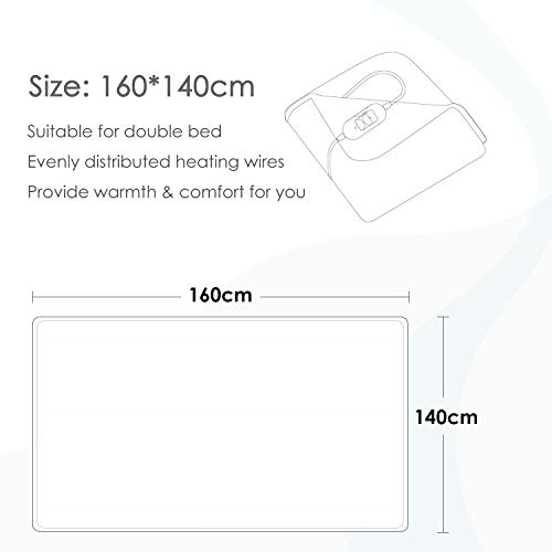 Maxkare Manta Electrica 160 x 140 cm, Calienta Camas,3 Niveles de Temperatura & Dual Controlador, Protección Contra Sobrecalentamiento, Lavar a Máquina