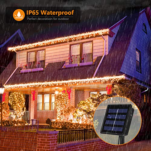 Maxsure Guirnalda Luces Exterior Solar, Luces Solares Guirnaldas 12 Metros 100 LED, con 8 Modos de Luz Decoración para Nalidad, Fiestas, Patio, Jardines, etc. IP65 Impermeable, Blanco Cálido
