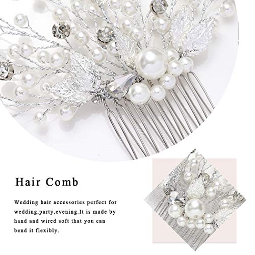 Mayelia Perla Novia Peineta De Boda Plata Hoja Accesorios Para el Cabello de NoviaCristal Peine Del Pelo de la Boda Para Mujeres y Niñas