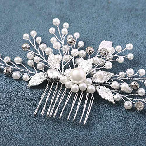 Mayelia Perla Novia Peineta De Boda Plata Hoja Accesorios Para el Cabello de NoviaCristal Peine Del Pelo de la Boda Para Mujeres y Niñas