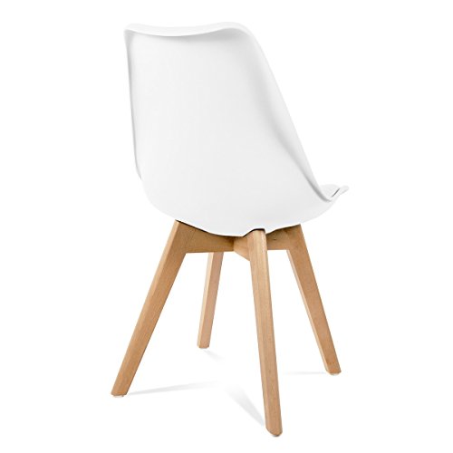 Mc Haus LENA - Pack 4 sillas Blancas Tulip Comedor oficina, Sillas Madera nórdicas con patas de madera y Asiento Acolchado suave, respaldo ergonómico, Blanco, 83x49x53,5cm