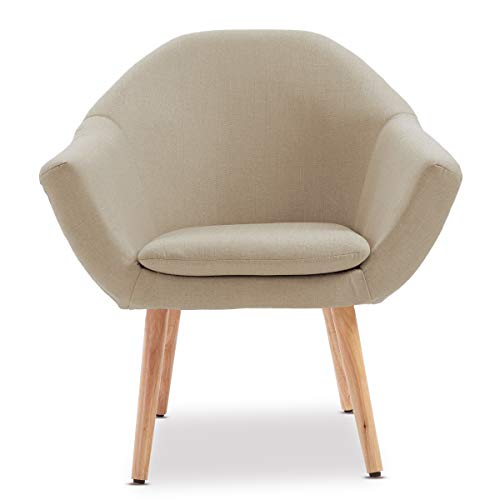 Mc Haus NAVIAN - Sillón Nórdico Escandinavo de color Beige, butaca comedor salón dormitorio, sillón acolchado con Reposabrazos y patas de madera 47x74x76cm