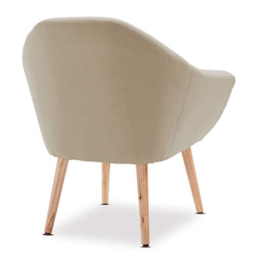 Mc Haus NAVIAN - Sillón Nórdico Escandinavo de color Beige, butaca comedor salón dormitorio, sillón acolchado con Reposabrazos y patas de madera 47x74x76cm