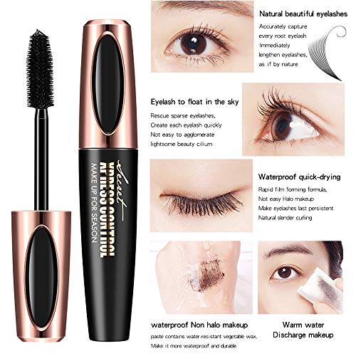 Mcafee 4D Silk Fiber Lash Mascara Resistente al agua, alargamiento y engrosamiento, Extensiones de pestañas líquidas Rimel Negro Sin agrupamiento, Pestañas a prueba de manchas para ojos sensibles