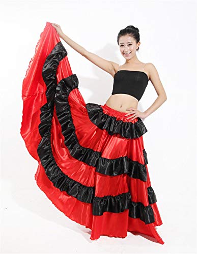 Mcaishen Falda De Baile para Mujer Falda De Baile Taurino Español Falda De Baile Grande De Danza del Vientre De 90 Cm Adecuada para Trajes De Vestuario Escénico(One Size,180°)