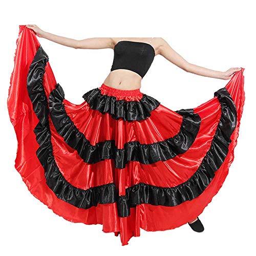 Mcaishen Falda De Baile para Mujer Falda De Baile Taurino Español Falda De Baile Grande De Danza del Vientre De 90 Cm Adecuada para Trajes De Vestuario Escénico(One Size,180°)