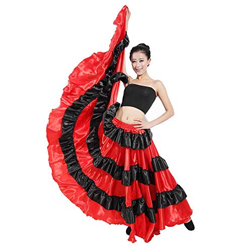 Mcaishen Falda De Baile para Mujer Falda De Baile Taurino Español Falda De Baile Grande De Danza del Vientre De 90 Cm Adecuada para Trajes De Vestuario Escénico(One Size,180°)