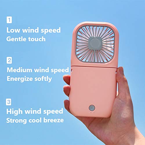 McNory Ventilador Recargable portátil USB Mini Ventilador de Mano Plegable Cuello del Ventilador 3000mah Personal Ventilador de refrigeración con 3 Velocidad Blanca (Rosa)
