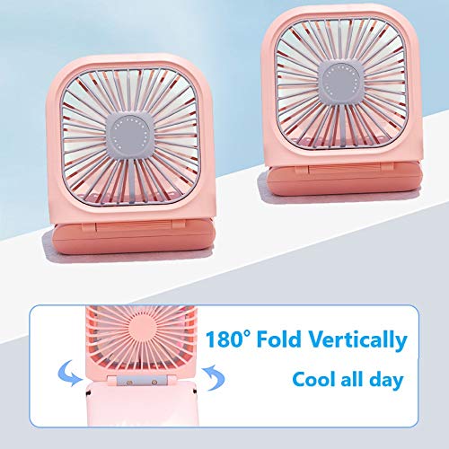McNory Ventilador Recargable portátil USB Mini Ventilador de Mano Plegable Cuello del Ventilador 3000mah Personal Ventilador de refrigeración con 3 Velocidad Blanca (Rosa)