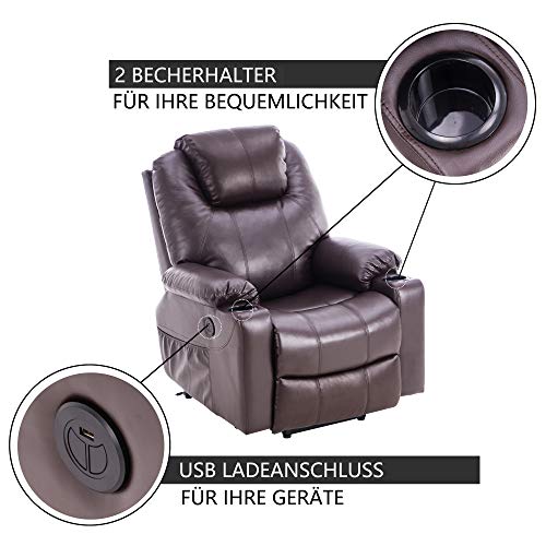 MCombo - Sillón de relajación eléctrico ajustable con conexión USB (marrón)