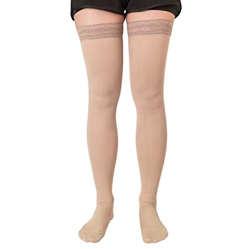 +MD Calcetines de compresión médica antideslizantes graduados Calcetines de alto muslo de 15-20 mmHg para mujeres: venas varicosas, circulación sanguínea, viajes aéreos NudeS