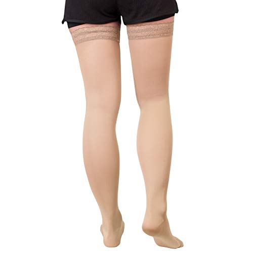 +MD Calcetines de compresión médica antideslizantes graduados Calcetines de alto muslo de 15-20 mmHg para mujeres: venas varicosas, circulación sanguínea, viajes aéreos NudeS