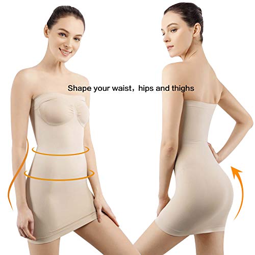 +MD Fajas de Tirantes sin Tirantes para Mujer Deslizamiento Completo de Control de la Barriga sin Fisuras dirigida dirigida sin Fisuras Vestidos Debajo de los Vestidos NudeXL