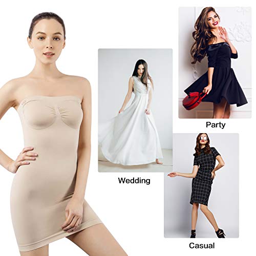 +MD Fajas de Tirantes sin Tirantes para Mujer Deslizamiento Completo de Control de la Barriga sin Fisuras dirigida dirigida sin Fisuras Vestidos Debajo de los Vestidos NudeXL