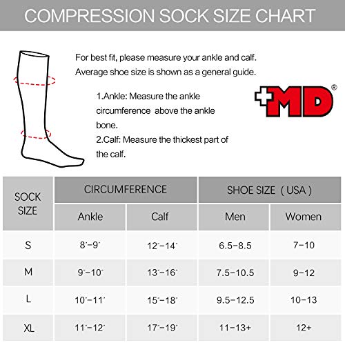 +MD Medias calcetines de compresión, Medias a la rodilla de prevención punta abierta compresión graduada 23-32 mmHg para Venas Varicosas, Edema, Venas Arácnidas BlackS