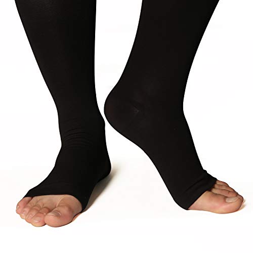 +MD Muslo Medias de compresión graduada alta Punta abierta 23-32 mmHg Medias de soporte médico para venas varicosas, edema, venas de araña finas NegroS