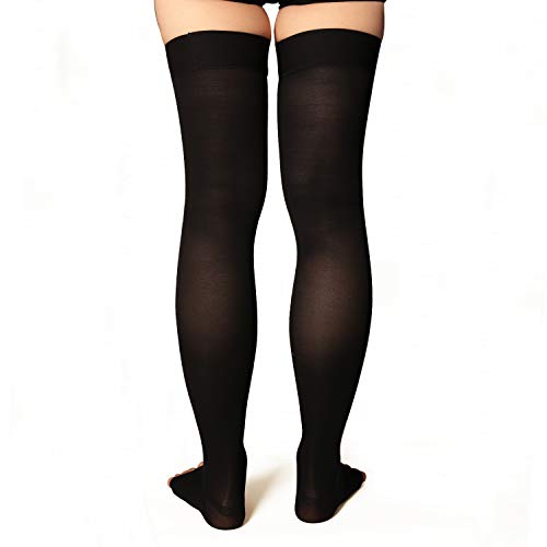 +MD Muslo Medias de compresión graduada alta Punta abierta 23-32 mmHg Medias de soporte médico para venas varicosas, edema, venas de araña finas NegroXL