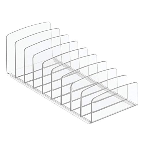 mDesign Bandeja de maquillaje con 9 compartimentos – Organizador de cosméticos vertical para lavabo y tocador – Organizador de maquillaje para ordenar los productos de belleza – transparente