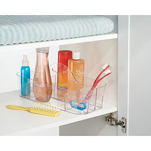 mDesign Caja con asa para Guardar cosméticos – Cesta de Ducha para el champú, el Gel, el acondicionador y demás – Organizador para baño de plástico Resistente con 11 Compartimentos – Transparente