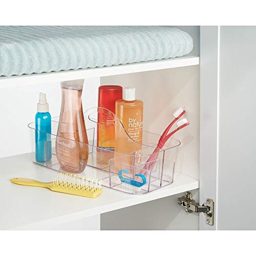 mDesign Caja con asa para Guardar cosméticos – Cesta de Ducha para el champú, el Gel, el acondicionador y demás – Organizador para baño de plástico Resistente con 11 Compartimentos – Transparente