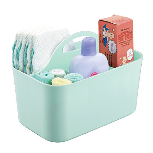 mDesign Cesta de bebé – Cesta organizadora de juguetes, champú, termómetro, cremas - Bolsa de bebé color menta