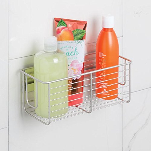 mDesign Cesta para Ducha – Práctica estantería de baño sin Tornillos – Ideal Organizador de baño en Aluminio para Sus artículos de Ducha con un Toque en níquel Cepillado