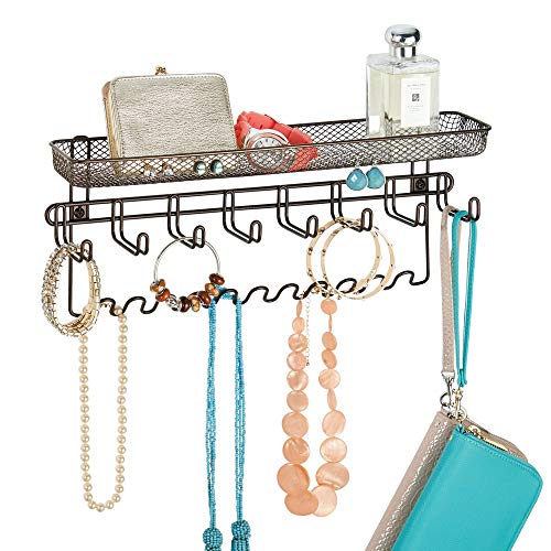 mDesign Colgador de joyas – El perfecto joyero organizador para pendientes y otros accesorios – Si busca ideas para colgar collares y organizar bisutería este es el colgador perfecto - Color: bronce