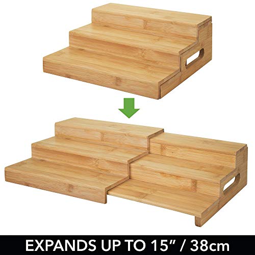 mDesign Especieros con baldas de Madera para armarios de Cocina – Estantería de Cocina Extensible con 3 Pisos para Usar como Organizador de condimentos y ordenar la Cocina – Color Natural