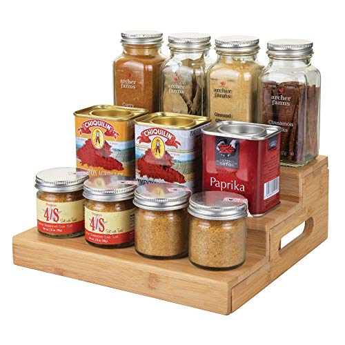 mDesign Especieros con baldas de Madera para armarios de Cocina – Estantería de Cocina Extensible con 3 Pisos para Usar como Organizador de condimentos y ordenar la Cocina – Color Natural